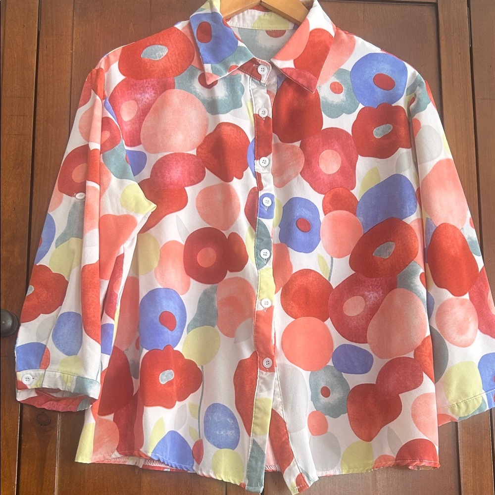 Colorful Abstract Floral Shirt - Size L